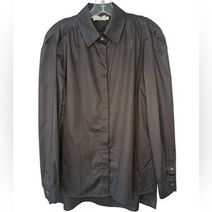Harshman Black 100% Cotton Collared Button-Up Shirt High Low Hem Size Small